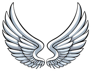 Angelic white feathered wings illustration representing freedom flight and spiritual elevation