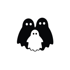 Three ghosts black white icon spooky halloween