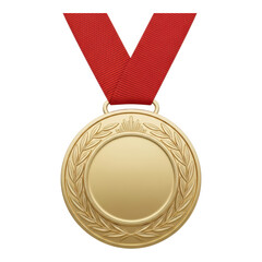Gold medal with red ribbon isolated on transparent background, 3d rendering