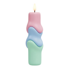 Colorful melting candle isolated on transparent background with dripping wax design