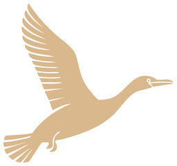 Obraz premium Illustration of a Bird in Flight Simple Design Cormorant Silhouette Flying Wings Spread Against White Background