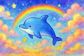 虹と雲に囲まれたイルカ