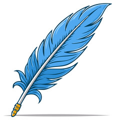Fototapeta premium Blue feather illustration isolated on white. Decorative writing quill element.