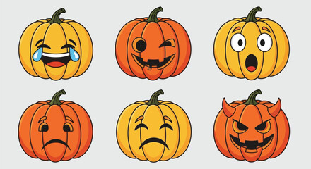 Vector art of funny halloween pumpkin emoticons with different facial expressions