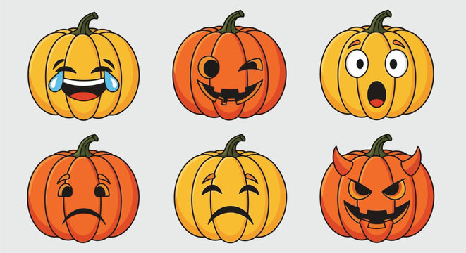 Vector art of funny halloween pumpkin emoticons with different facial expressions