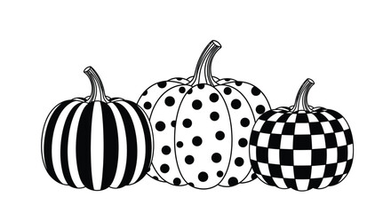 Vector art of three patterned pumpkins in black and white