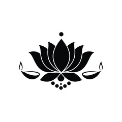 Black lotus with diya and dots white flower