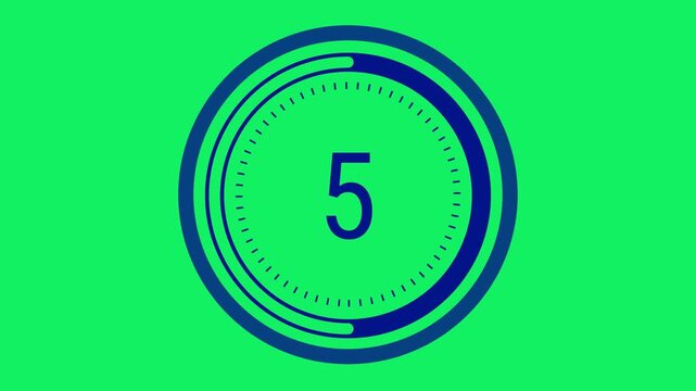 10-second sleek navy countdown with a rotating dashed inner ring, a pulsating outer circle, and a decreasing time gauge on a green screen. 4K Motion Graphics.