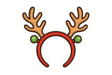 Obraz premium Reindeer antlers headband. Christmas party costume accessory. Funny holiday hair hoop with deer horns. Cute cartoon vector illustration for festive winter celebration design.