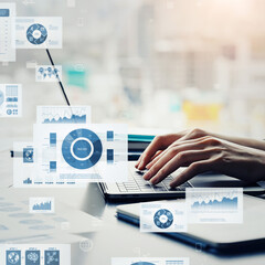 Group of business people using laptops and business data concept - Square visual for banners and advertisements