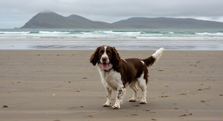 Springer spaniel dog beach walk