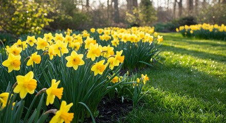 Springtime daffodils in garden