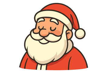 Smiling Santa Claus Icon with Satisfied Face, Cartoon Style Vector Illustration, Christmas Holiday Character, Festive Santa Head with White Beard, Winter Season Cheer