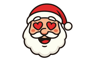 Santa Claus emoji with heart eyes, love expression, Christmas festive character, happy face, cartoon style vector illustration with transparent background, holiday icon, winter celebration