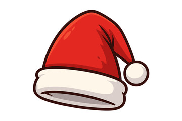 Santa hat icon Christmas decoration red and white fluffy winter holiday cap cartoon style vector illustration with transparent background festive accessory