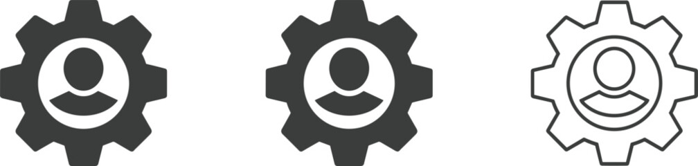 Three Gear Icons with User Profile Silhouette Inside wheel