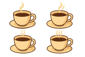 Obraz premium Warm cups of steaming coffee in a simple flat vector illustration, perfect for coffee lovers, cafes, menus, morning drinks, hot beverage, cozy and inviting design, transparent background