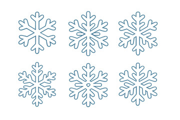 Isolated snowflake collection vector set with winter frost icons, cartoon-style transparent background illustrations, decorative ice crystals, holiday season design elements