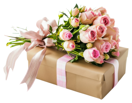 PNG Gift box with bouquet flower plant rose.