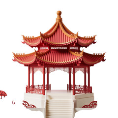 Fototapeta premium Chinese pagoda pavilion building isolated on white background.