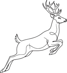 Line Art Jumping Deer with Antlers on White Background