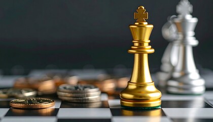Golden Chess King & Coins on Board: Business Strategy, Financial Leadership, and Competition