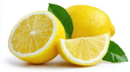 Fototapeta premium Ultra quality image of fresh lemon cut into wedges, isolated on a white background, bright and vibrant.
