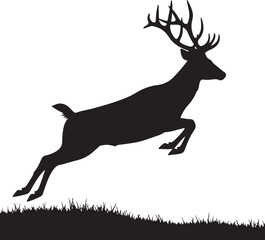 Silhouette of a Jumping Deer with Antlers stag buck
