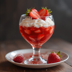 Strawberry gelatin dessert with fresh strawberries