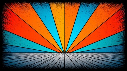 Retro Sunburst Rays with Grunge Texture and Wooden Floor Banner Background for Vintage Poster, Stage Design, Abstract Artwork, and Decoration
