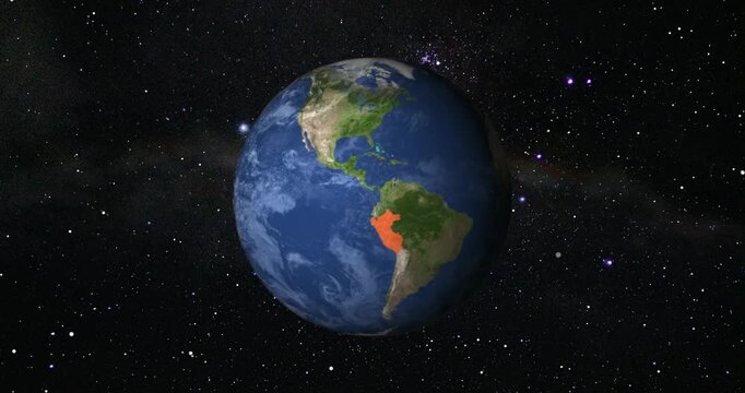Peru map highlighted with border. Beautiful View of the Globe from Orbit Satellite.