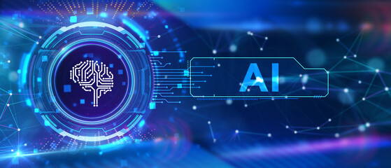 AI Learning and Artificial Intelligence Concept. Business, modern technology, internet and networking concept. 3d illustration