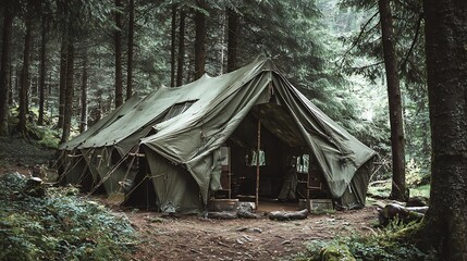 Camping Tent in Forest Glade Adventure in the Woods Outdoors