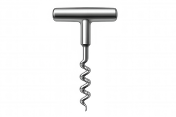 Chrome corkscrew with transparent background, perfect for easily adding to any design project related to wine, bars, or restaurants