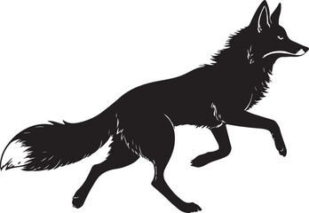 Black silhouette of a running fox on white background