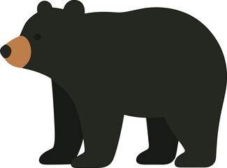 Flat Cartoon Black Bear Walking Forest Animal Illustration Graphic