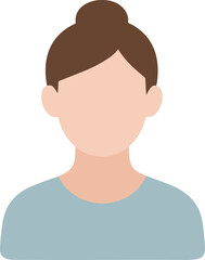 Simple Flat Style Woman Avatar with Hair Bun and Blue Shirt Illustration