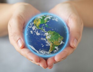 Fragile Blue Planet Cupped in Hands