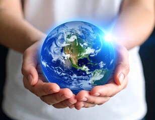 Gentle Hands Holding a Glowing Earth