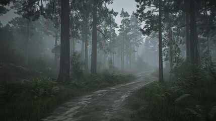 Misty forest path