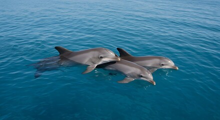 Three dolphins swimming ocean