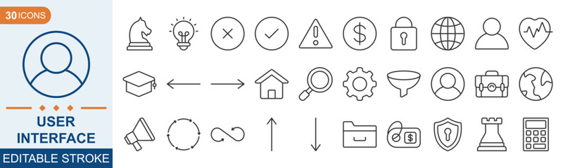 User interface icon set collection. Basic UI and UX icons design. editable stroke. vector illustration eps 10