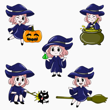witch blue cute vector design