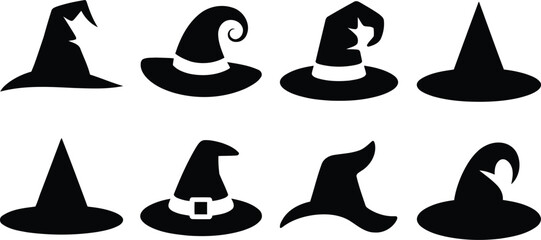 Eight Black Witch Hats Silhouette Collection halloween