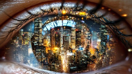 Cityscape reflected in human eye