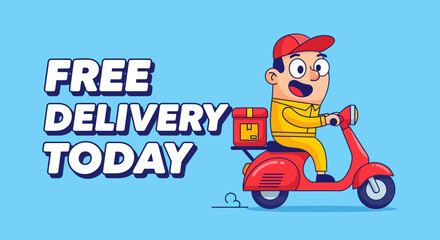 Happy Delivery Man on Red Scooter with Package