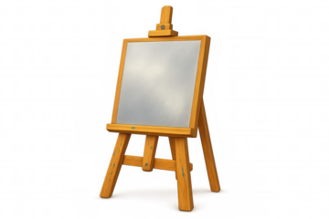 Wooden art easel supporting blank white canvas, awaiting creative process