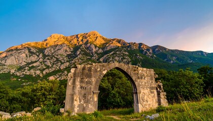 Mountain archway at sunset