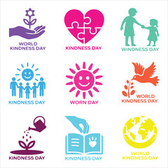 world kindness day vactor art icon pack colorful set icon banner and white backgrount