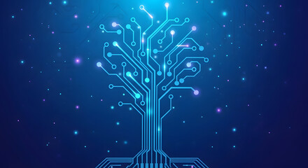 Modern tech tree with digital circuit design for data concepts theme